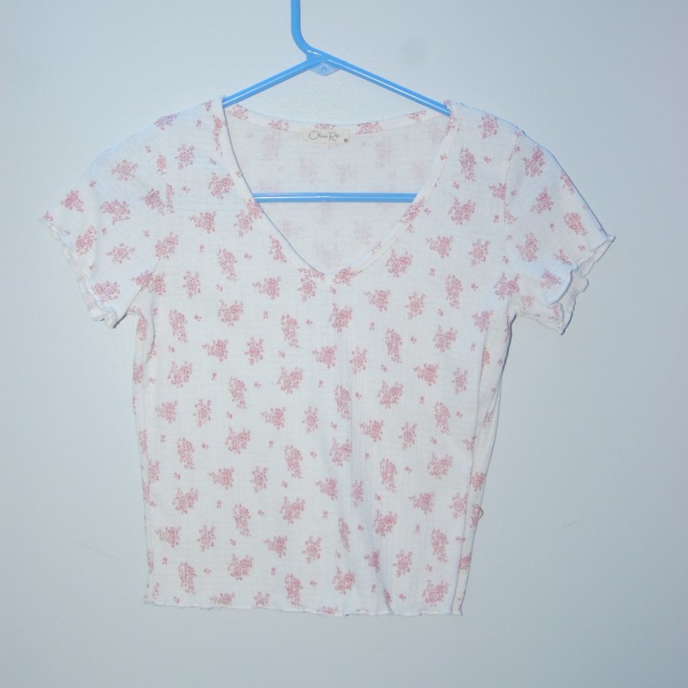 Women's Small Olivia Rae White and Pink Floral Top
